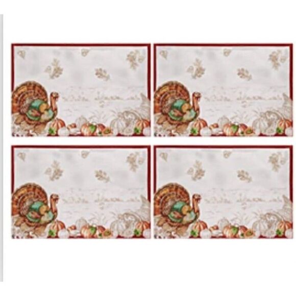 Elrene Home Fashions Holiday Turkey Bordered Fall Placemats, Seasonal Dining Pla - Picture 1 of 1